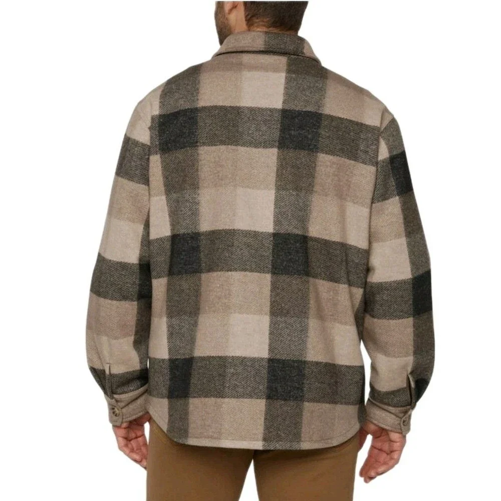 Banana Republic Heavyweight Shacket Tan Brown Plaid Button Shirt Jacket Men's M